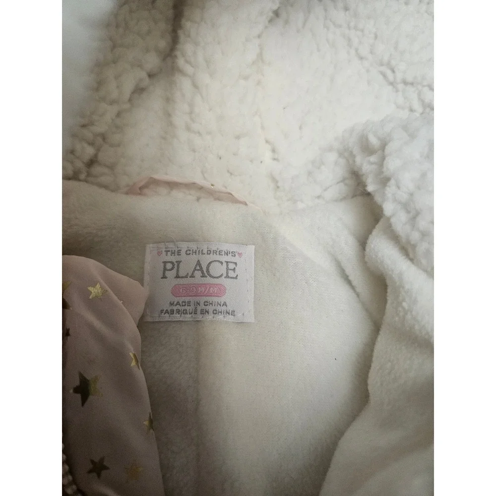The Children's Place Baby Girl Pink Gold Stars Puffer Snowsuit Winter Warm‎ 6-9M